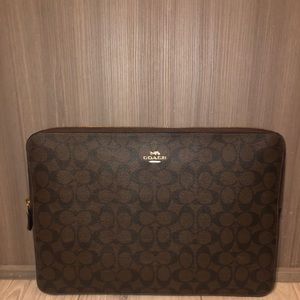 Brown coach printed laptop case